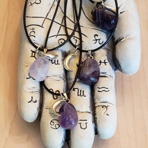 Crystal Amethyst Moon Pendant Necklace